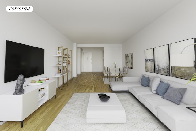 living room with light wood-type flooring and visible vents