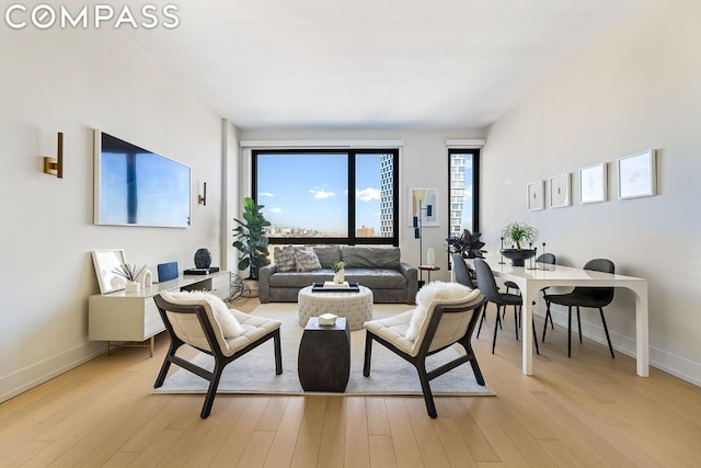 living room with light hardwood / wood-style flooring