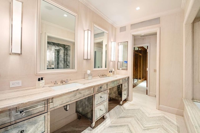 13 E 94th St, New York City, NY 10128 - bathroom featuring double vanity and ornamental molding