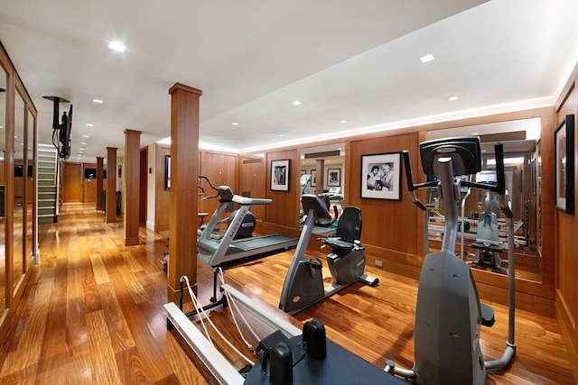 13 E 94th St, New York City, NY 10128 - gym featuring wood finished floors and decorative columns