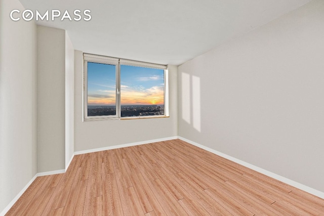 spare room featuring baseboards and light wood-style floors