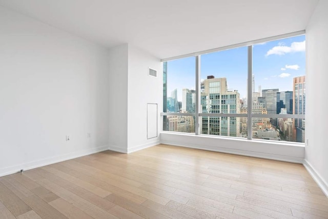 unfurnished room with light wood-type flooring