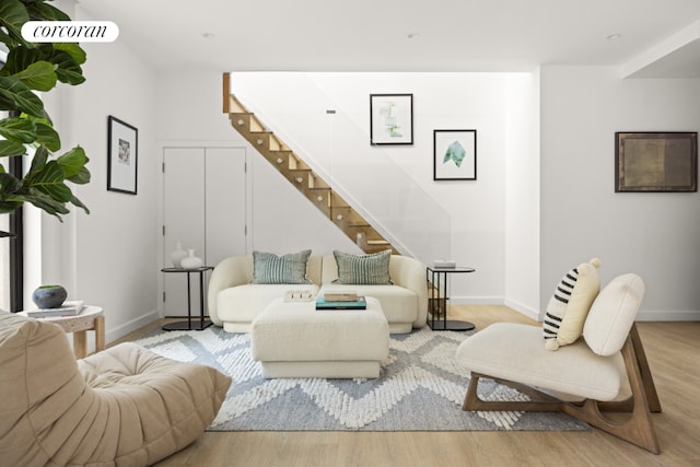 living room with hardwood / wood-style floors