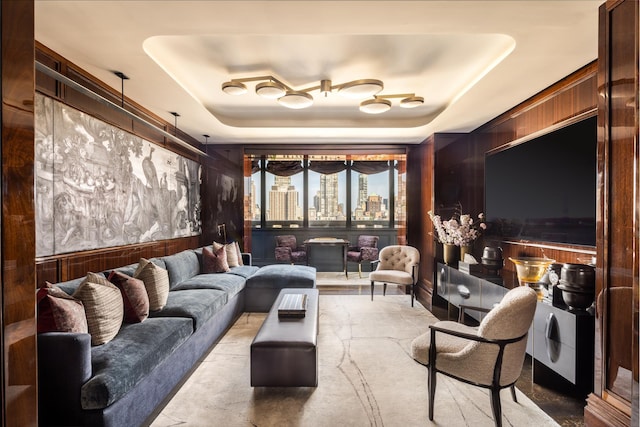825 5th Ave Unit 15Flr, New York City, NY 10065 - cinema with a raised ceiling and wooden walls