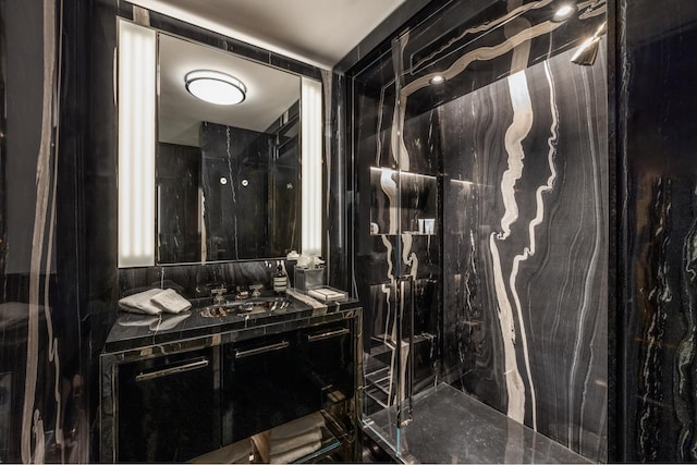 825 5th Ave Unit 15Flr, New York City, NY 10065 - full bathroom featuring vanity and a marble finish shower