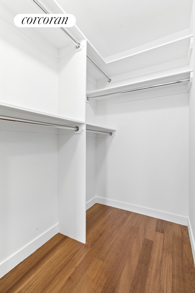 walk in closet with wood finished floors