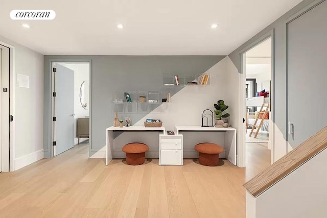 office area featuring light hardwood / wood-style flooring