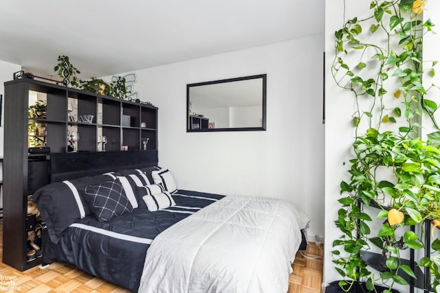 bedroom with parquet floors