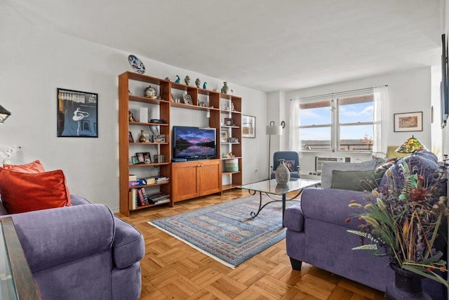 living room with light parquet flooring