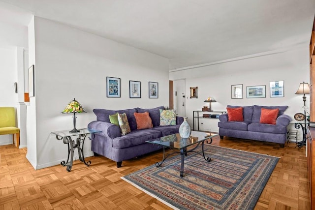 living room featuring light parquet floors