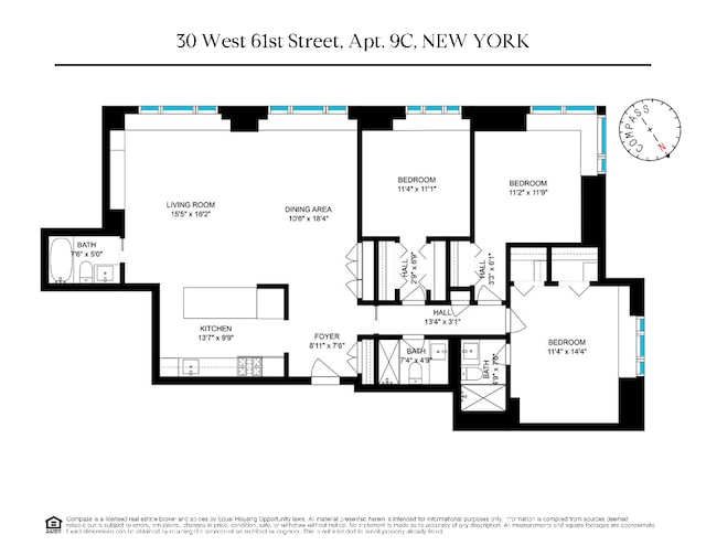 30 W 61st St Unit 9C, New York City NY, 10023, 3 bedrooms, 3 baths condo for sale