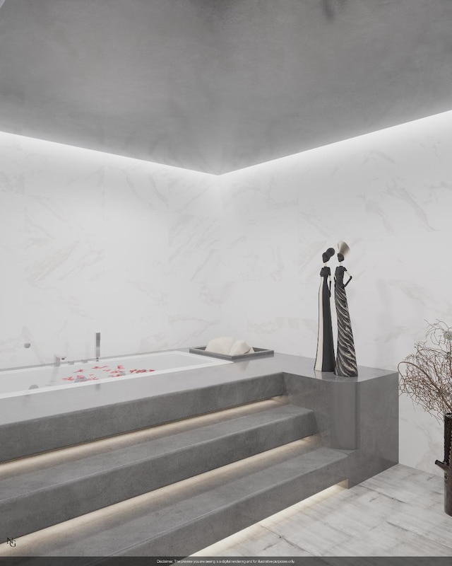 staircase with marble finish floor