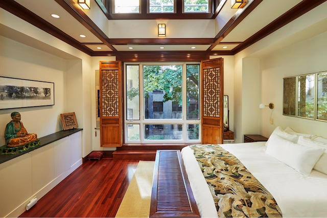 bedroom with dark wood-style flooring and recessed lighting