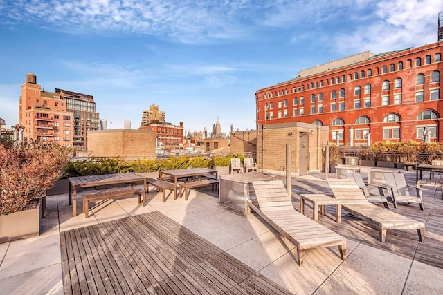 view of patio with a city view