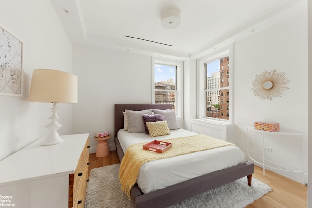 bedroom with light hardwood / wood-style floors