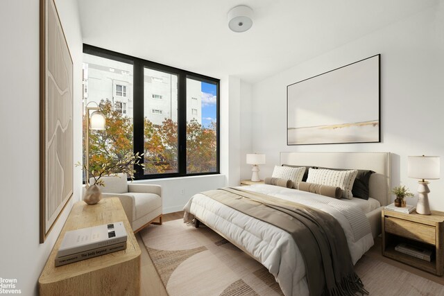 living room with a tray ceiling and a skylight