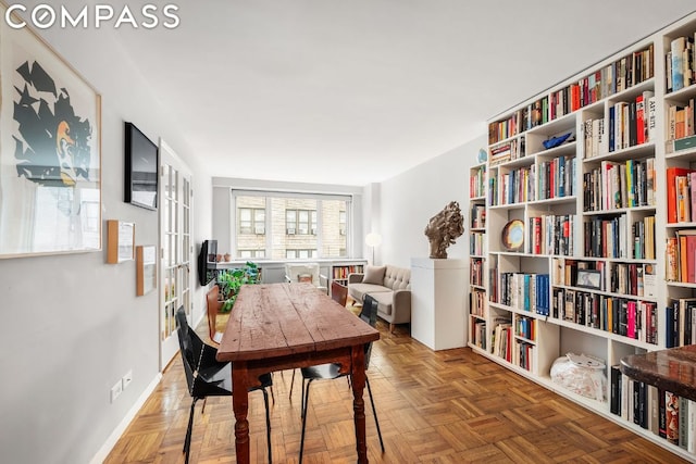 interior space with parquet flooring