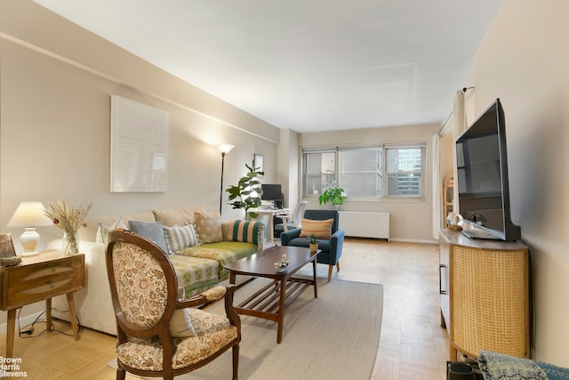 living room with radiator heating unit