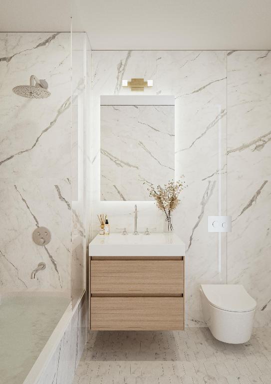 bathroom with vanity, toilet, and a shower