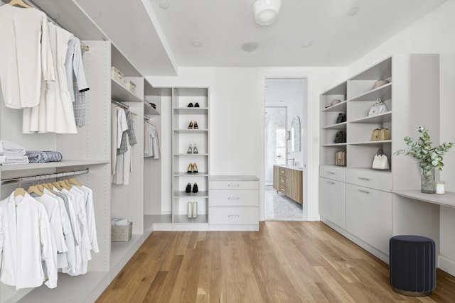 spacious closet featuring light wood-style flooring