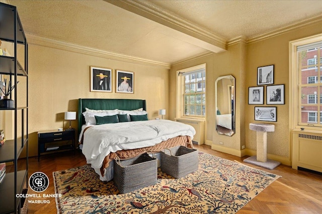 520 E 86th St Unit 1/2C, New York City, NY 10028 - bedroom with multiple windows, crown molding, and a textured ceiling