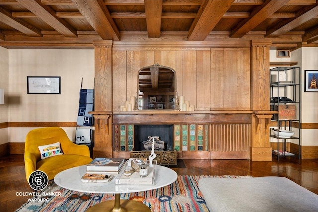 520 E 86th St Unit 1/2C, New York City, NY 10028 - living area featuring beamed ceiling and wooden ceiling