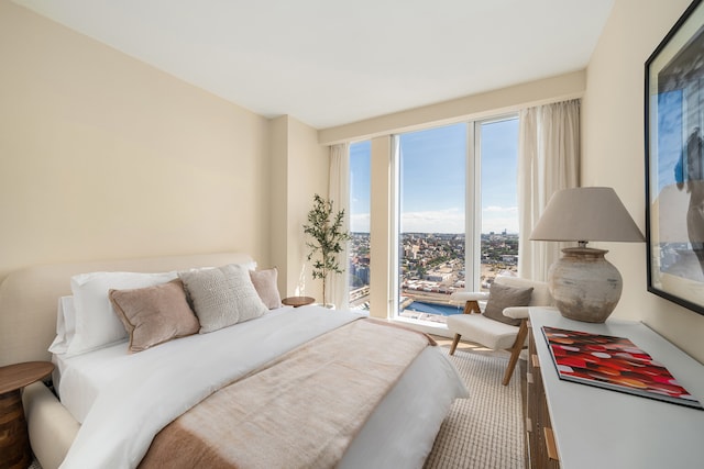 bedroom with a city view