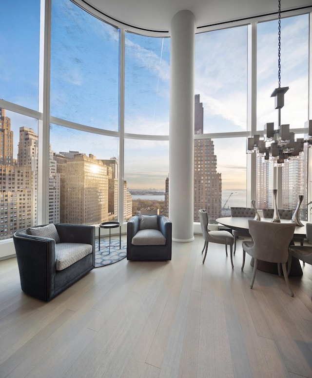 interior space featuring a city view