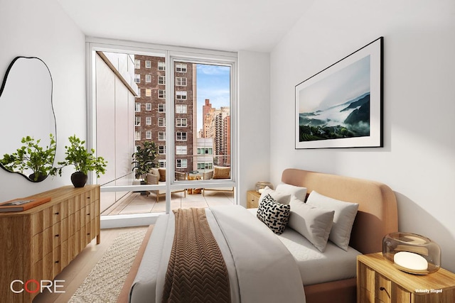 bedroom with a wall of windows