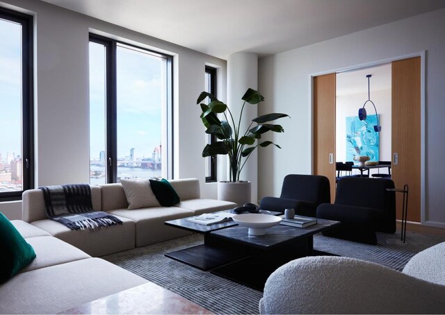 living room with a city view