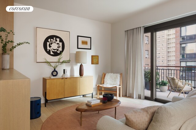 living room with light hardwood / wood-style floors