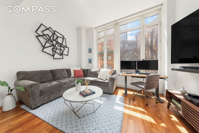 living room with wood finished floors