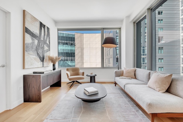 living area with wood finished floors and baseboards
