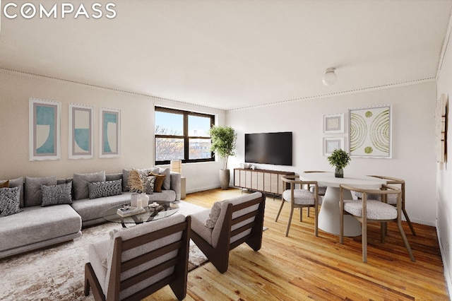 living room with light hardwood / wood-style floors