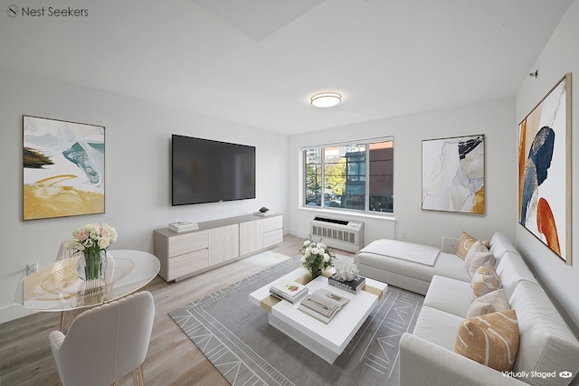47-05 5th St Unit 203, New York City, NY 11101 - living area featuring light wood-style flooring and a wall mounted AC