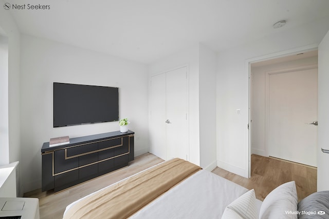 47-05 5th St Unit 203, New York City, NY 11101 - bedroom featuring light wood finished floors and a closet