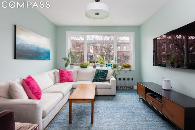 living room with radiator