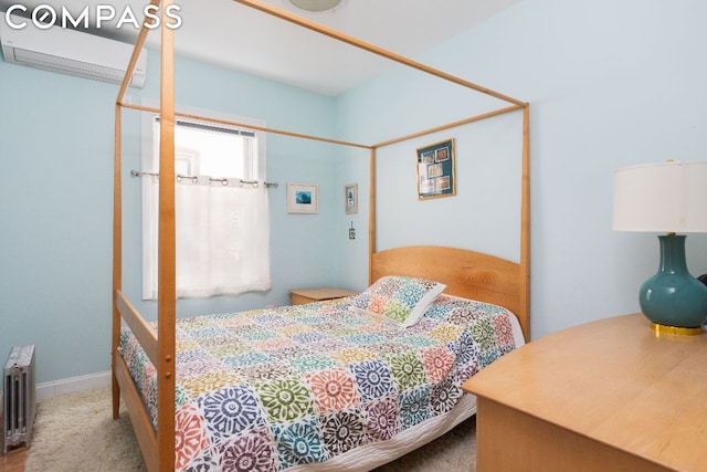 carpeted bedroom featuring radiator