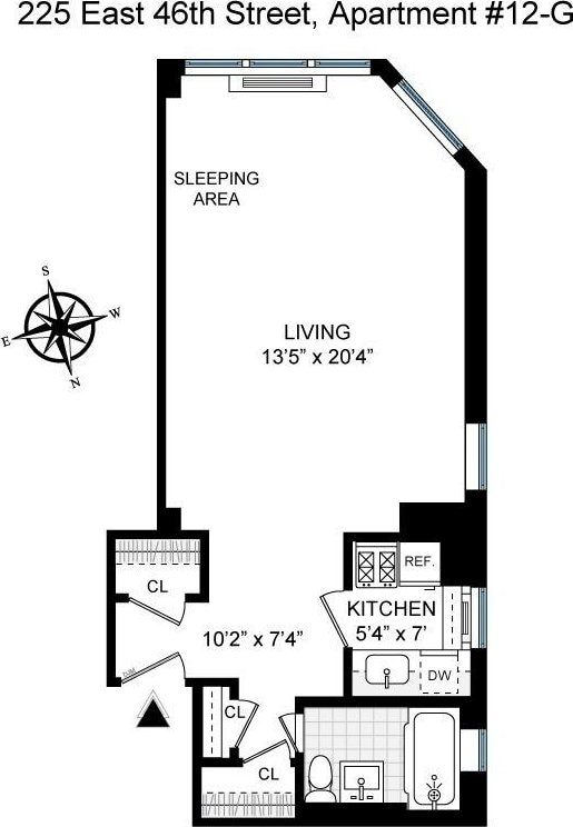 225 E 46th St Unit 12G, New York City, NY 10017 - view of room layout