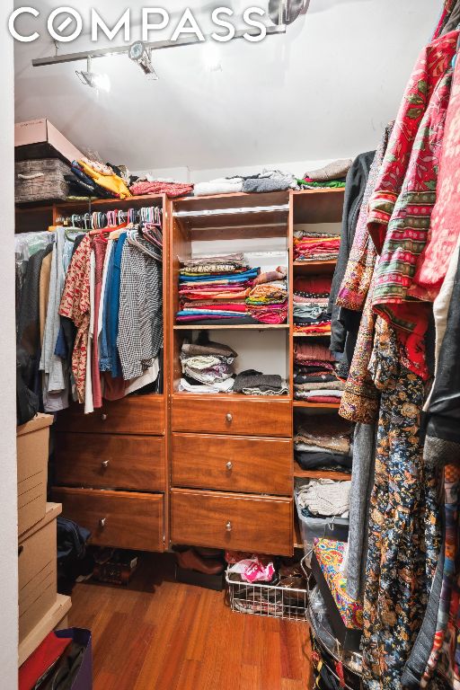 walk in closet with hardwood / wood-style flooring