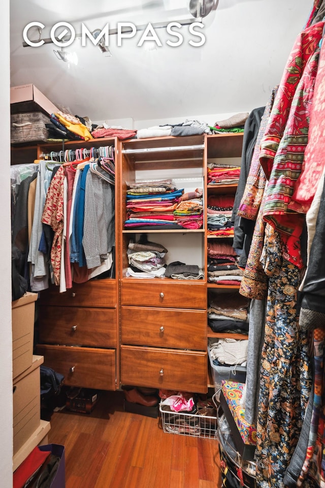 walk in closet featuring wood finished floors