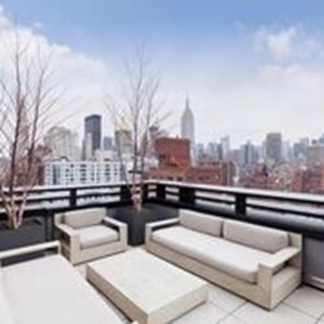 234 E 23rd St Unit 4-A, New York City, NY 10010 - view of patio featuring a skyline view, a balcony, and outdoor lounge area