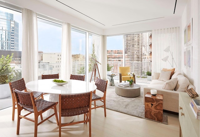 sunroom with a city view