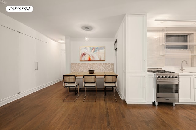 dining area featuring dark hardwood / wood-style floors and sink