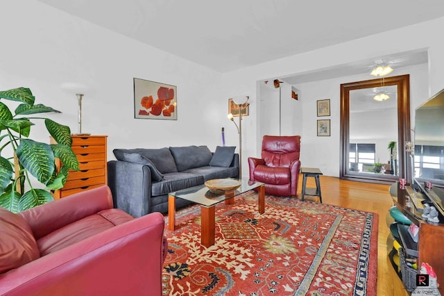 living room with hardwood / wood-style floors