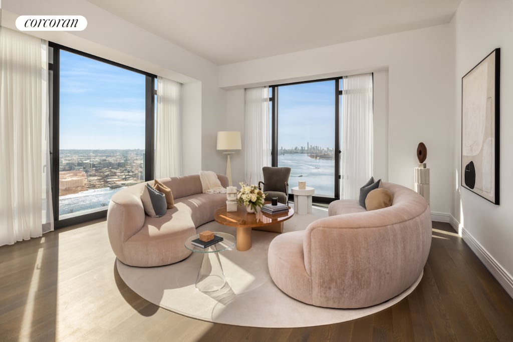 living room with hardwood / wood-style floors