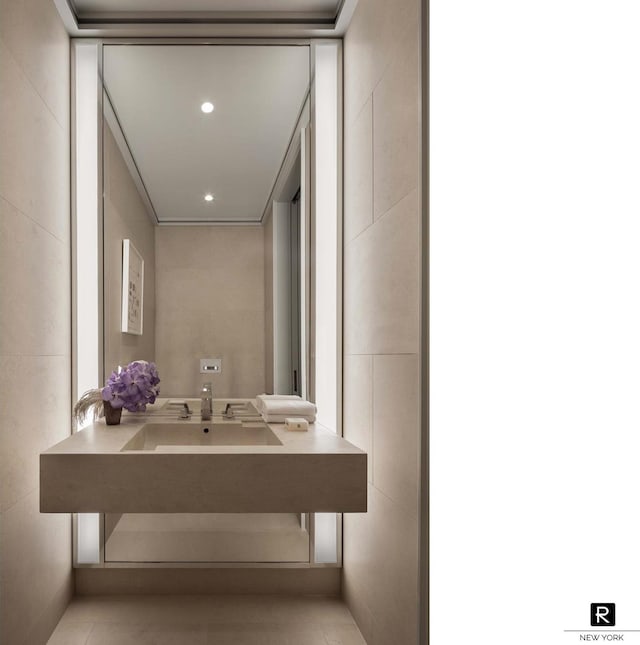 bathroom with vanity and recessed lighting