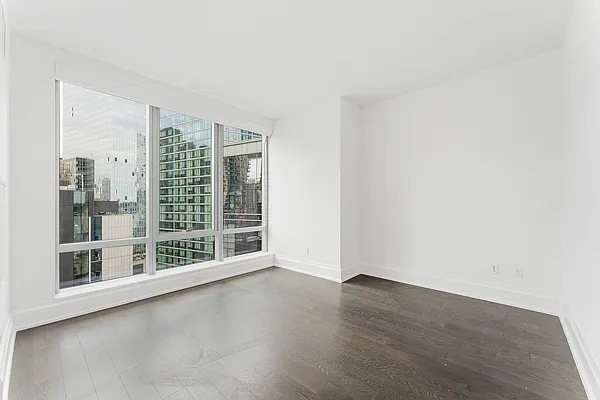 unfurnished room with dark hardwood / wood-style flooring