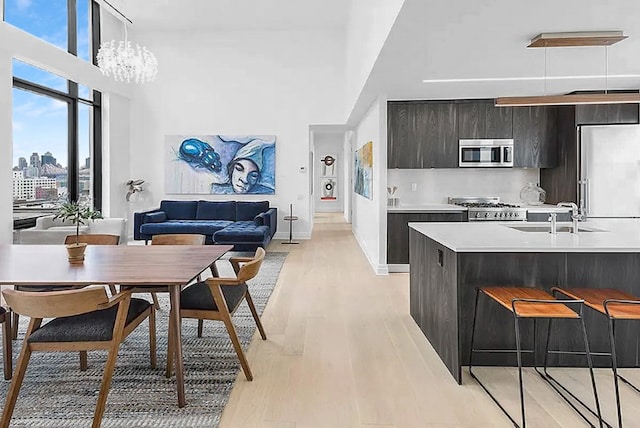 kitchen featuring light countertops, stainless steel microwave, stove, a sink, and modern cabinets