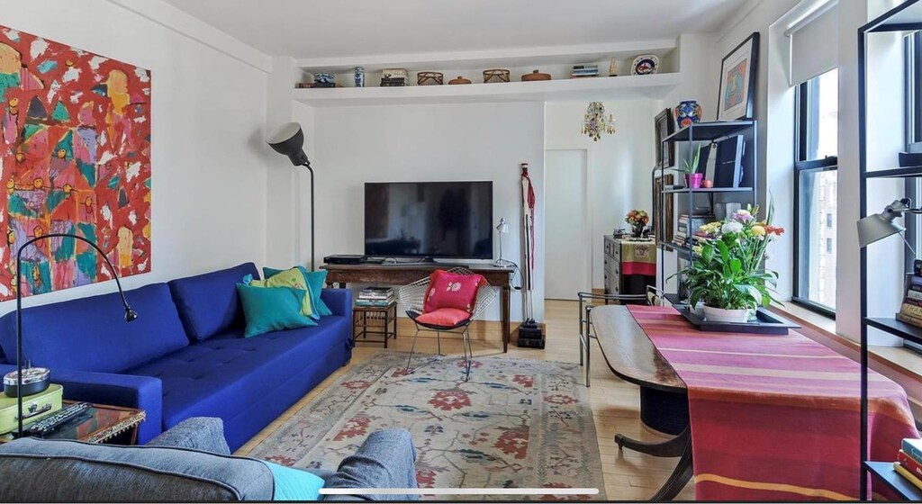 living room with light hardwood / wood-style floors